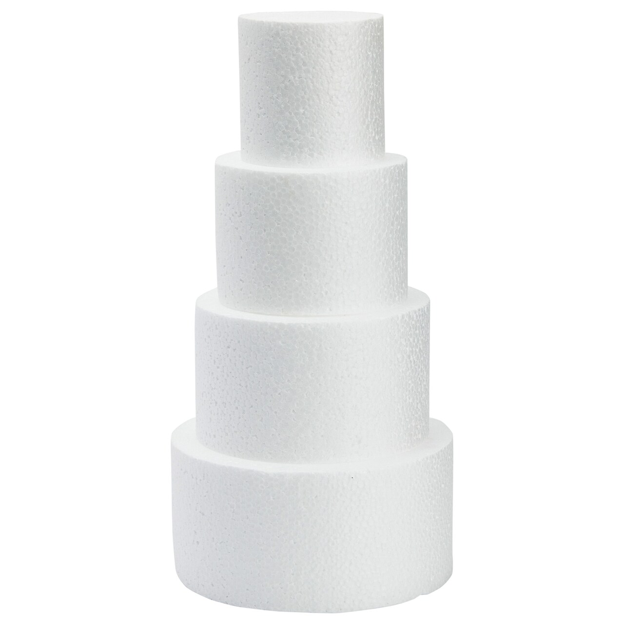 Juvale 4 Piece Round Foam Cake Dummy Set for Decorating, 12" Tall Fake Cake in Assorted Sizes for Birthday, Wedding Display (3, 4, 5, and 6 in)
